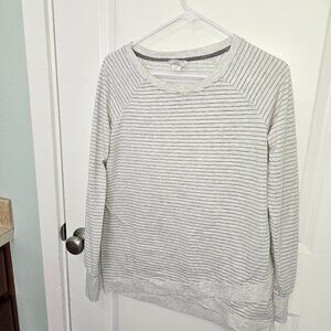 Danskin Tunic Criss Cross Hem Pullover Sweatshirt Gray Stripe Size Medium